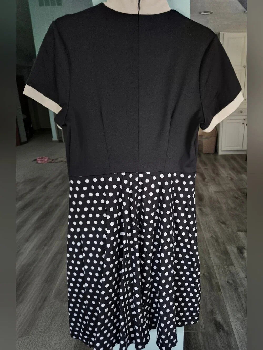 Women's' Black & Cream Polka Dot Tie-Neck Swing Dress